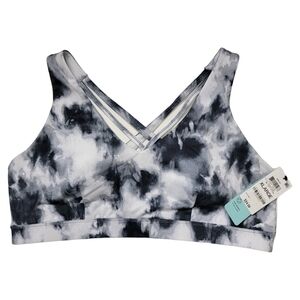 Ideology Black Gray White Tie Dye Strappy Racerback Sports Bra Extra Large XL
